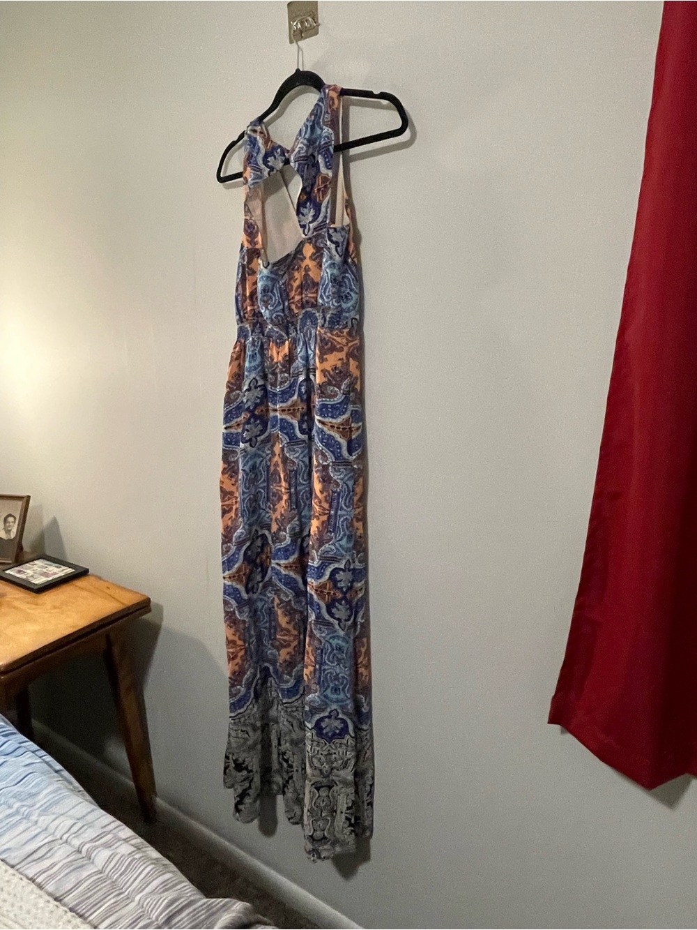 Maeve Blue and Orange Paisley Maxi Dress. Item # 11462